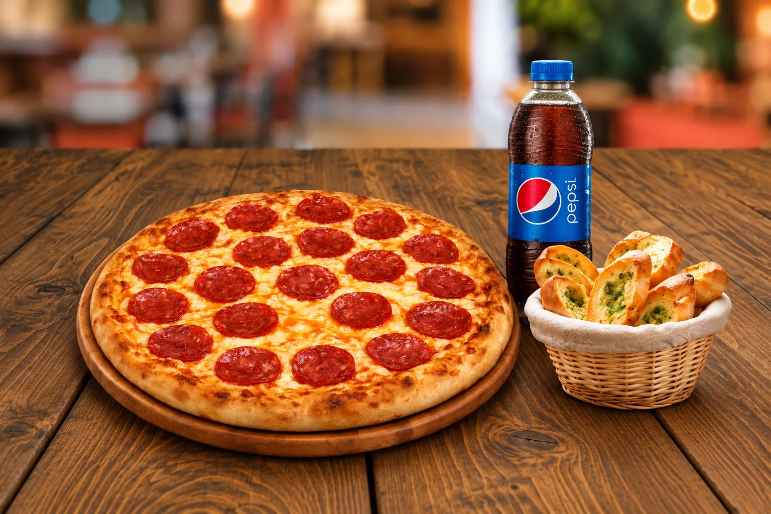 Promo Netflix: pizza Pepperoni, pan al ajo y Pepsi de 1 litro.